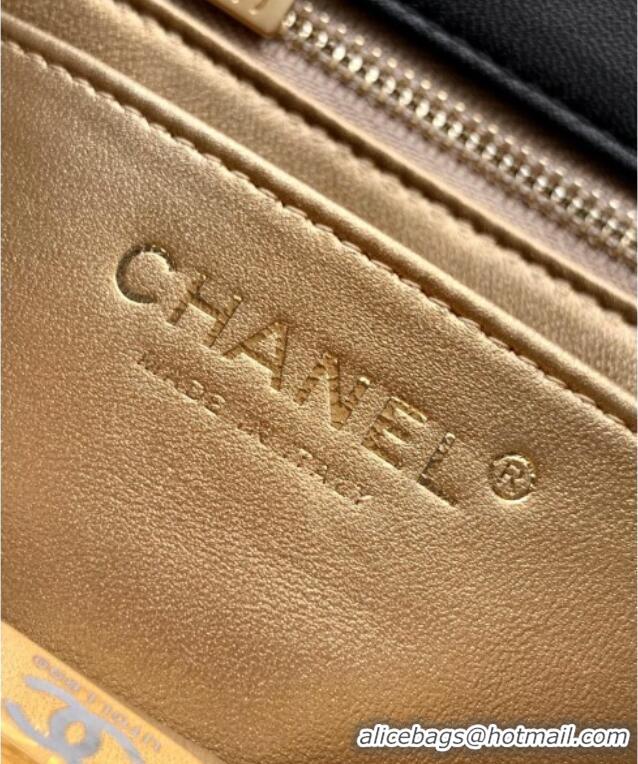 Top Design Chanel Shiny Lambskin Mini Square Flap Bag with CC Chain AS5758 Black 2025