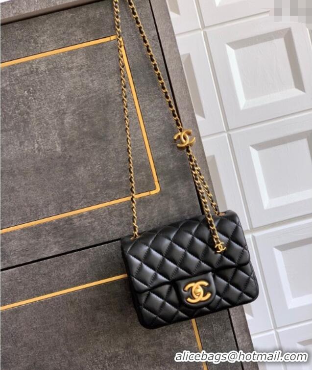 Top Design Chanel Shiny Lambskin Mini Square Flap Bag with CC Chain AS5758 Black 2025
