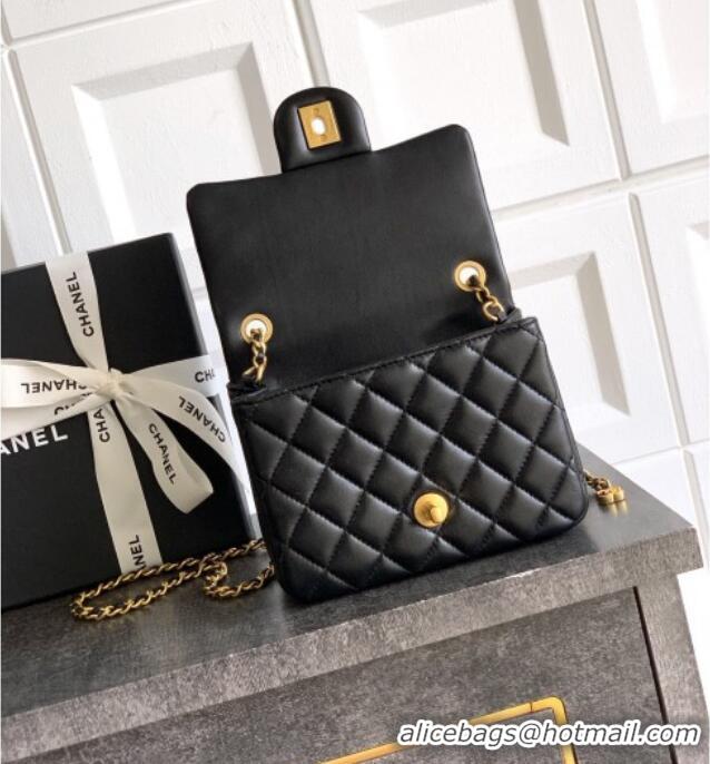 Top Design Chanel Shiny Lambskin Mini Square Flap Bag with CC Chain AS5758 Black 2025