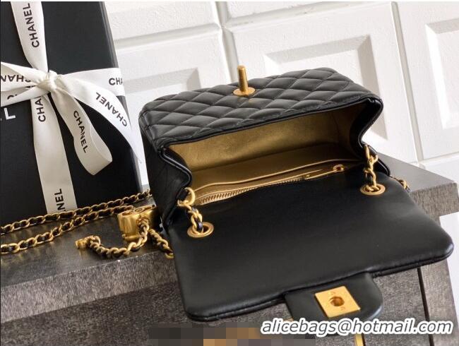 Top Design Chanel Shiny Lambskin Mini Square Flap Bag with CC Chain AS5758 Black 2025