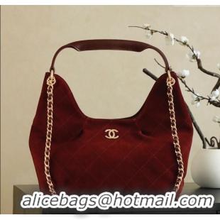 Top Quality Chanel Quilted Suede Hobo Shopping Bag CH081201 Red 2025