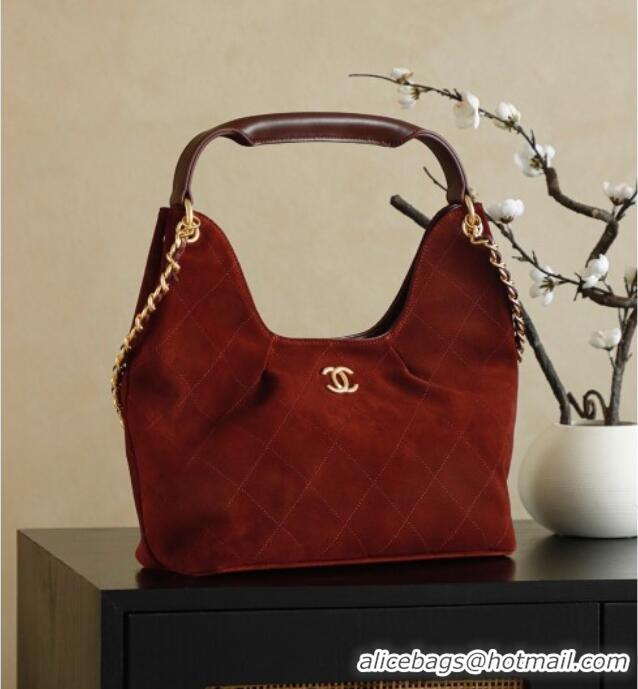 Top Quality Chanel Quilted Suede Hobo Shopping Bag CH081201 Red 2025