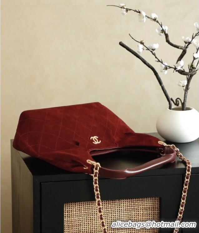 Top Quality Chanel Quilted Suede Hobo Shopping Bag CH081201 Red 2025