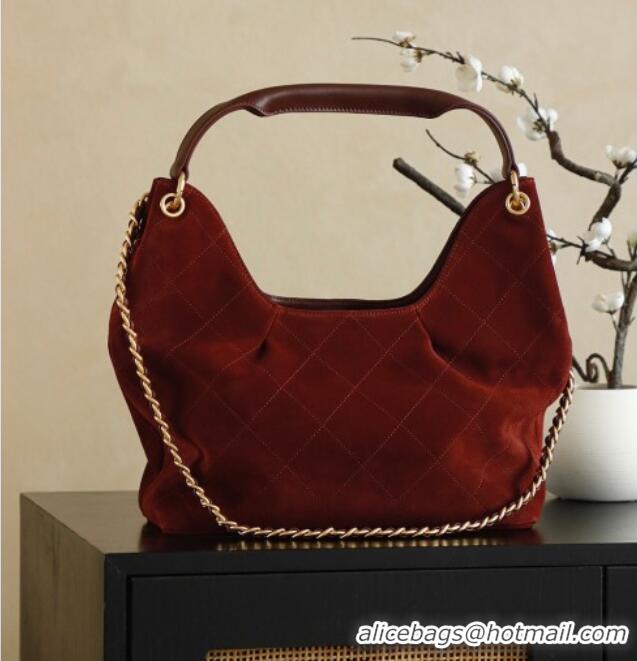 Top Quality Chanel Quilted Suede Hobo Shopping Bag CH081201 Red 2025