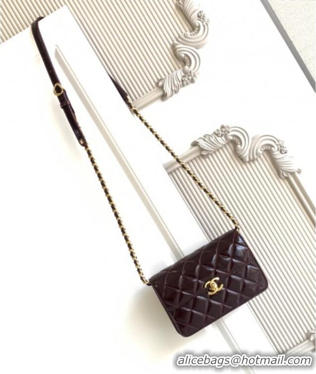 Luxury Cheap Chanel Patent Lambskin Mini Flap Bag AS5618 Dark Brown 2025