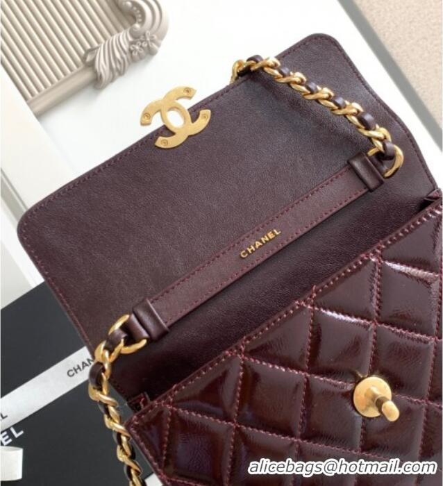 Luxury Cheap Chanel Patent Lambskin Mini Flap Bag AS5618 Dark Brown 2025