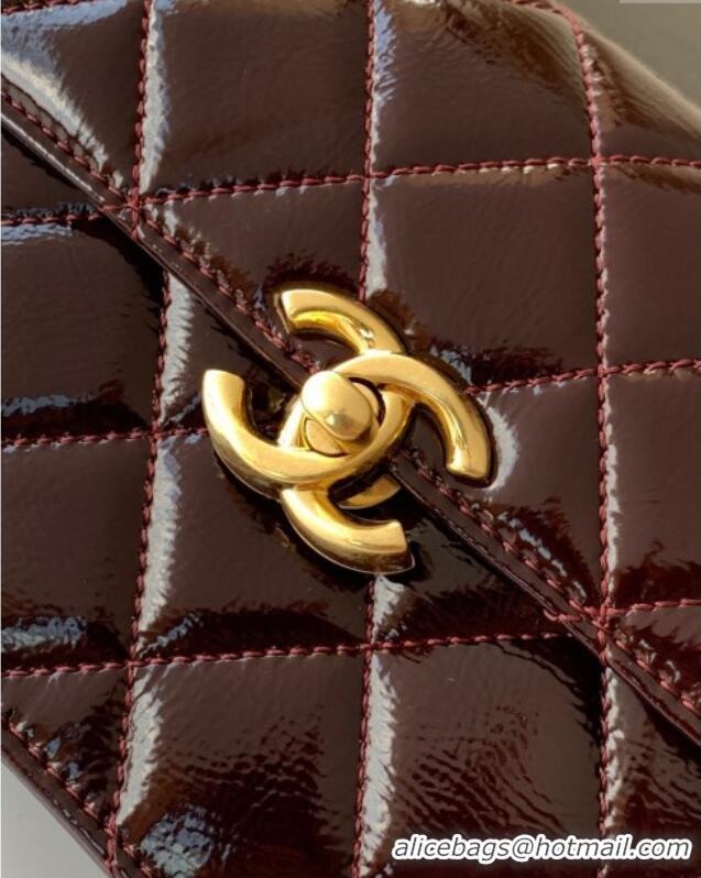 Luxury Cheap Chanel Patent Lambskin Mini Flap Bag AS5618 Dark Brown 2025