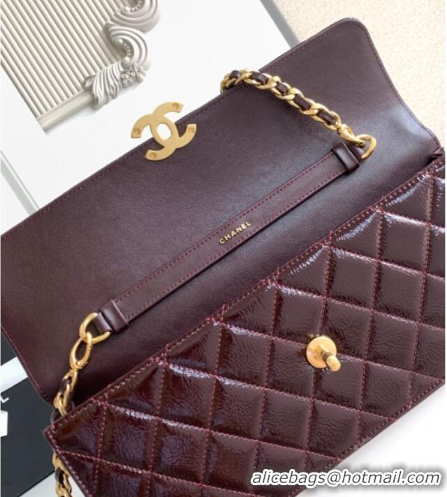 Top Grade Chanel Patent Lambskin Large Flap Bag AS5642 Dark Brown 2025