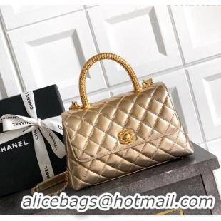 Best Price Chanel Coco Handle Calfskin Small Flap Bag with Woven Top with Strass AS2009 Gold 2025