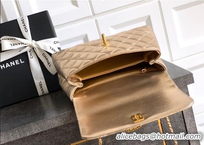Best Price Chanel Coco Handle Calfskin Small Flap Bag with Woven Top with Strass AS2009 Gold 2025