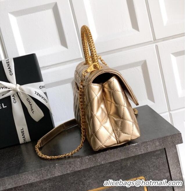 Best Price Chanel Coco Handle Calfskin Small Flap Bag with Woven Top with Strass AS2009 Gold 2025