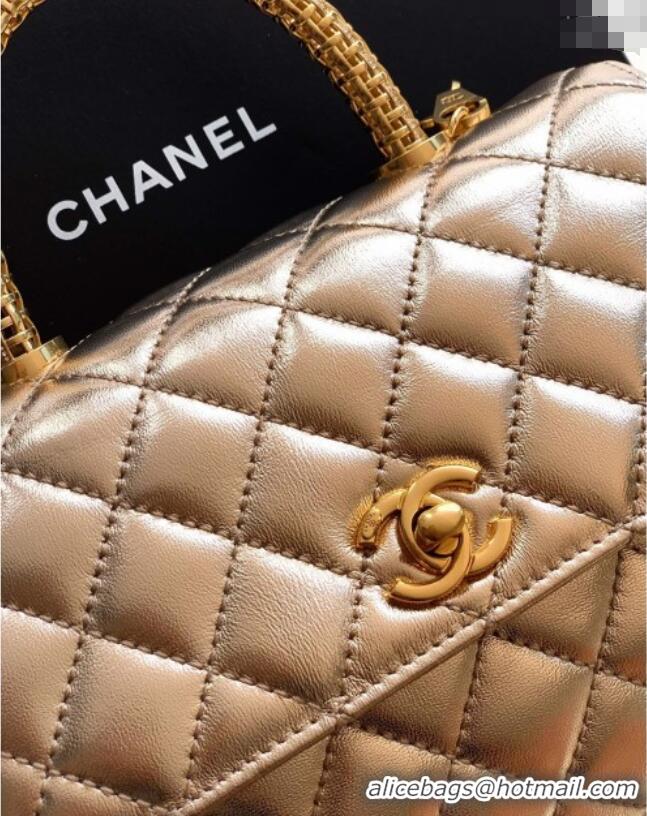 Best Price Chanel Coco Handle Calfskin Small Flap Bag with Woven Top with Strass AS2009 Gold 2025