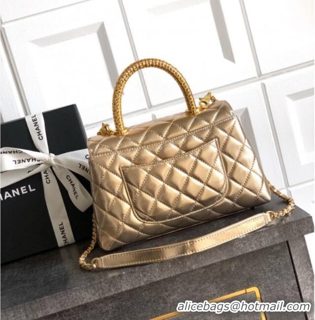 Best Price Chanel Coco Handle Calfskin Small Flap Bag with Woven Top with Strass AS2009 Gold 2025