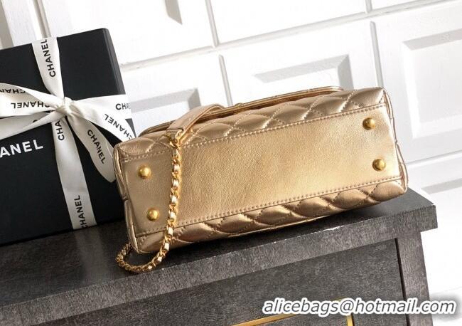 Best Price Chanel Coco Handle Calfskin Small Flap Bag with Woven Top with Strass AS2009 Gold 2025