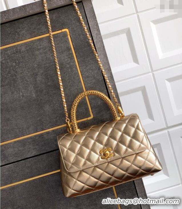 Best Price Chanel Coco Handle Calfskin Small Flap Bag with Woven Top with Strass AS2009 Gold 2025
