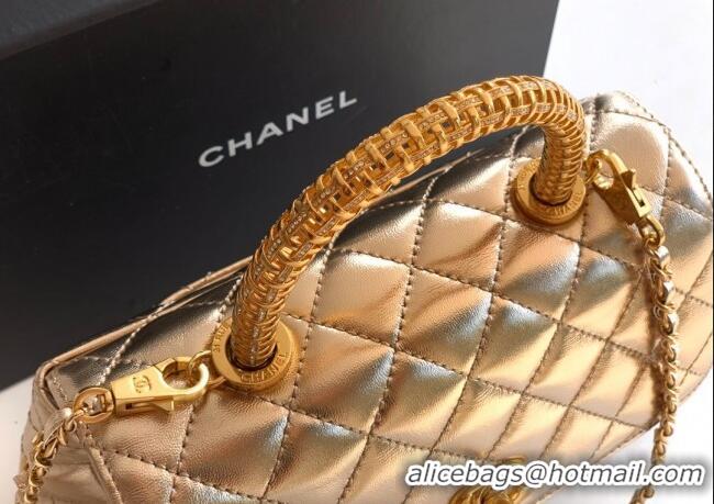 Best Price Chanel Coco Handle Calfskin Small Flap Bag with Woven Top with Strass AS2009 Gold 2025