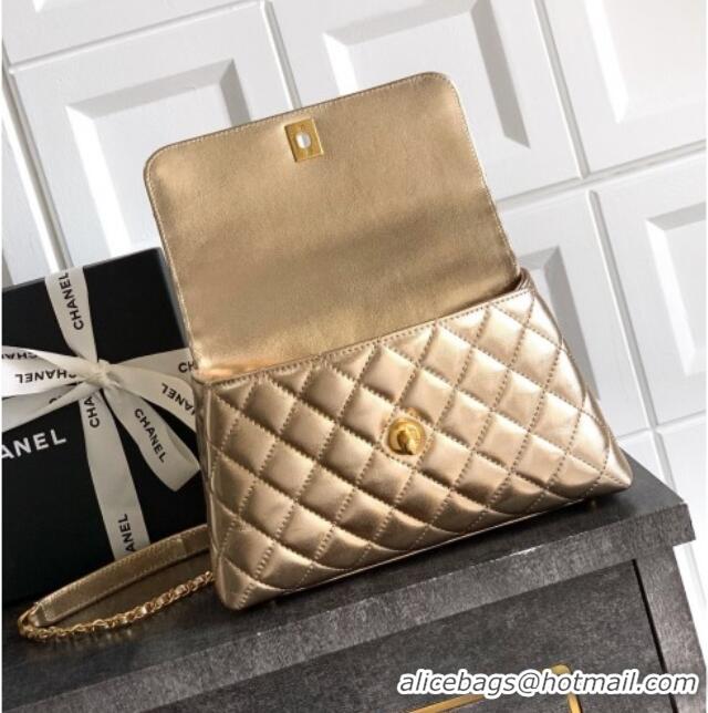 Best Price Chanel Coco Handle Calfskin Small Flap Bag with Woven Top with Strass AS2009 Gold 2025
