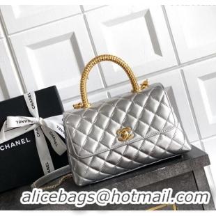 Well Crafted Chanel Coco Handle Calfskin Small Flap Bag with Woven Top with Strass AS2009 Silver 2025