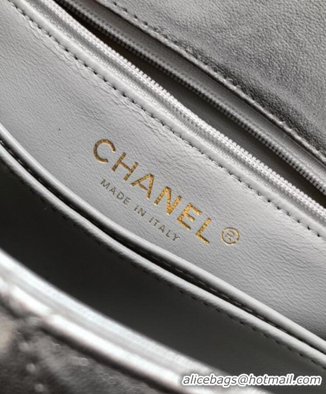 Well Crafted Chanel Coco Handle Calfskin Small Flap Bag with Woven Top with Strass AS2009 Silver 2025