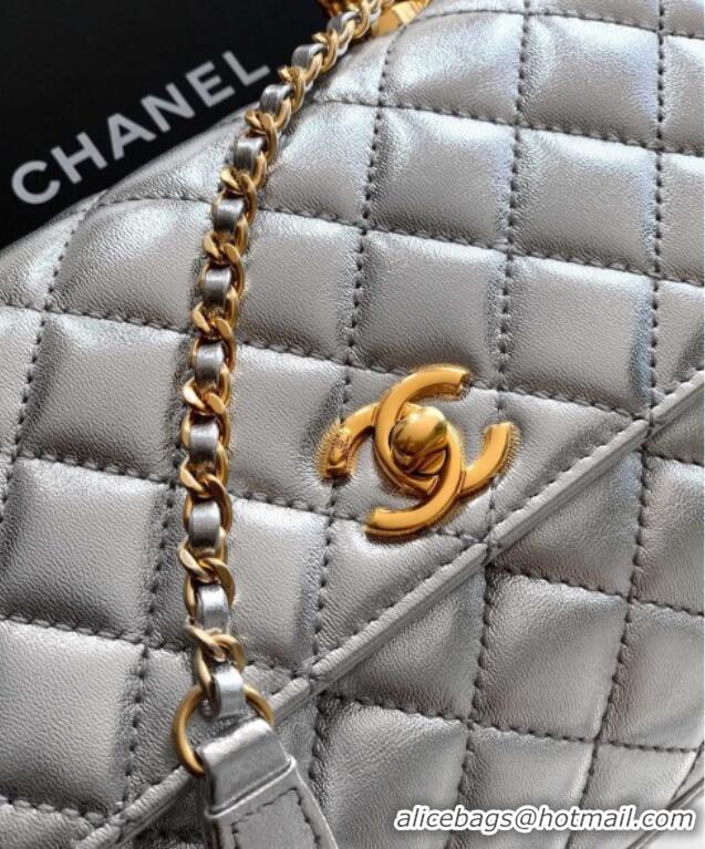 Well Crafted Chanel Coco Handle Calfskin Small Flap Bag with Woven Top with Strass AS2009 Silver 2025