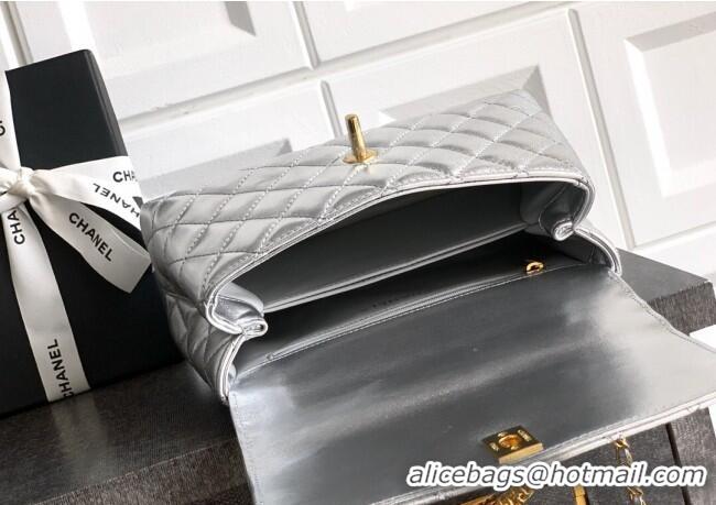 Well Crafted Chanel Coco Handle Calfskin Small Flap Bag with Woven Top with Strass AS2009 Silver 2025