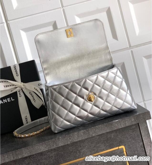 Well Crafted Chanel Coco Handle Calfskin Small Flap Bag with Woven Top with Strass AS2009 Silver 2025