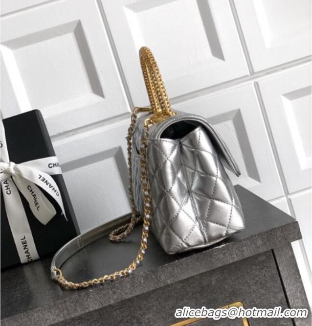 Well Crafted Chanel Coco Handle Calfskin Small Flap Bag with Woven Top with Strass AS2009 Silver 2025