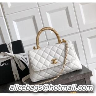 Top Design Chanel Coco Handle Calfskin Small Flap Bag with Woven Top with Strass AS2009 White 2025