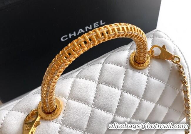 Top Design Chanel Coco Handle Calfskin Small Flap Bag with Woven Top with Strass AS2009 White 2025