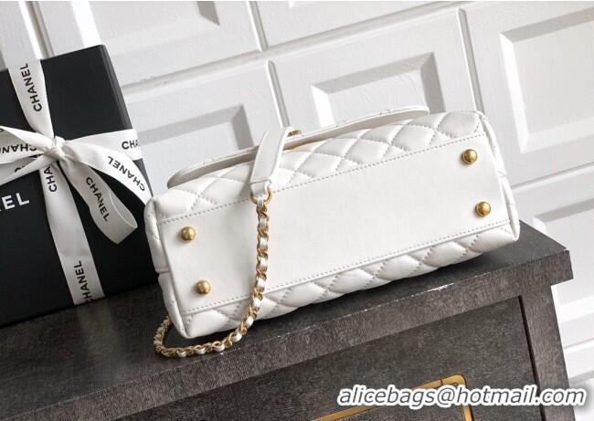 Top Design Chanel Coco Handle Calfskin Small Flap Bag with Woven Top with Strass AS2009 White 2025