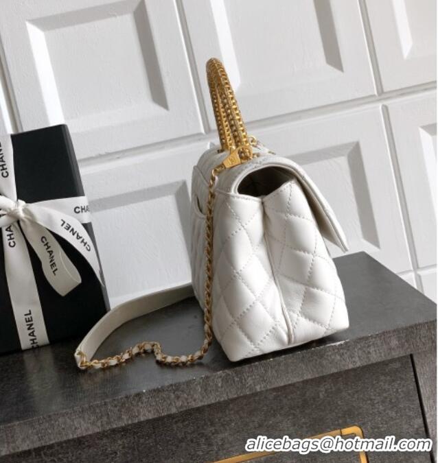Top Design Chanel Coco Handle Calfskin Small Flap Bag with Woven Top with Strass AS2009 White 2025