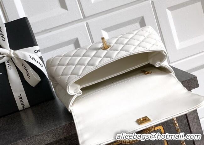Top Design Chanel Coco Handle Calfskin Small Flap Bag with Woven Top with Strass AS2009 White 2025