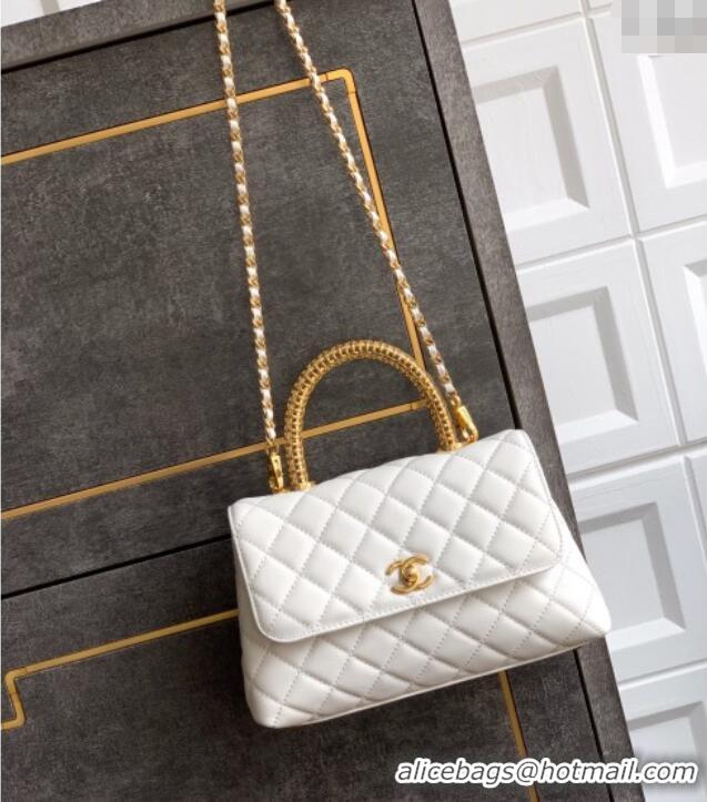 Top Design Chanel Coco Handle Calfskin Small Flap Bag with Woven Top with Strass AS2009 White 2025