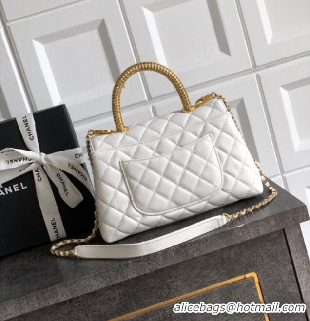 Top Design Chanel Coco Handle Calfskin Small Flap Bag with Woven Top with Strass AS2009 White 2025
