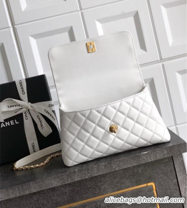 Top Design Chanel Coco Handle Calfskin Small Flap Bag with Woven Top with Strass AS2009 White 2025