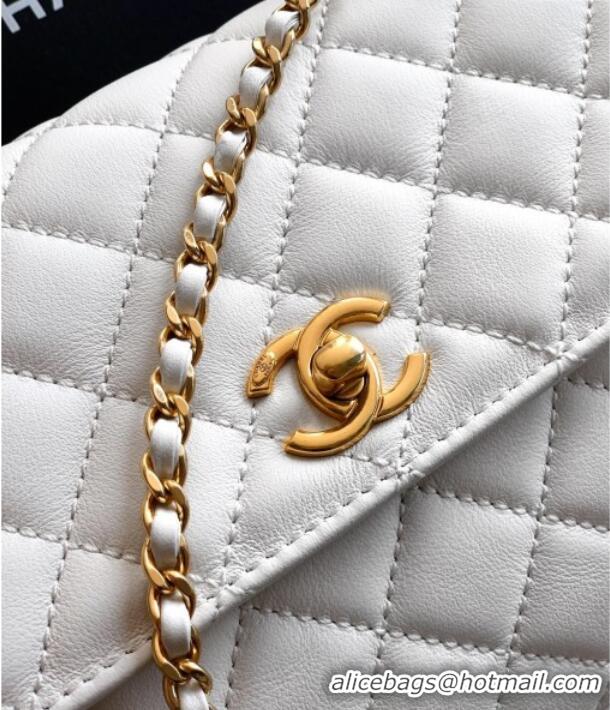 Top Design Chanel Coco Handle Calfskin Small Flap Bag with Woven Top with Strass AS2009 White 2025