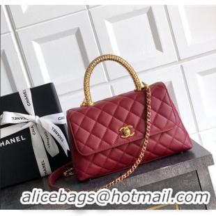 Discount Chanel Coco Handle Calfskin Small Flap Bag with Woven Top with Strass AS2009 Burgundy 2025