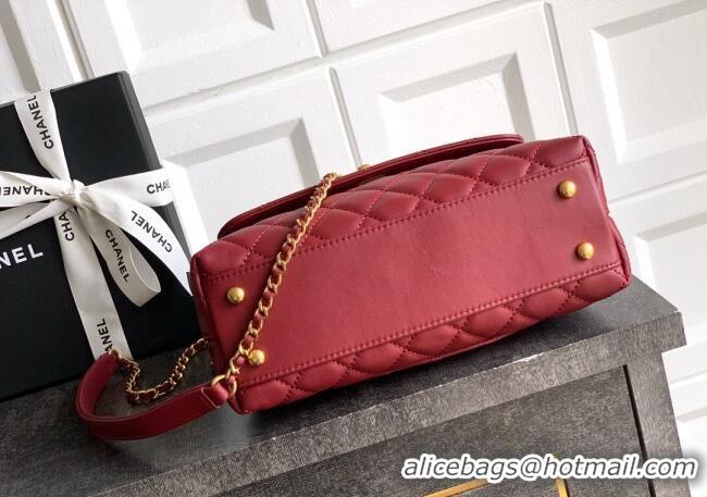 Discount Chanel Coco Handle Calfskin Small Flap Bag with Woven Top with Strass AS2009 Burgundy 2025