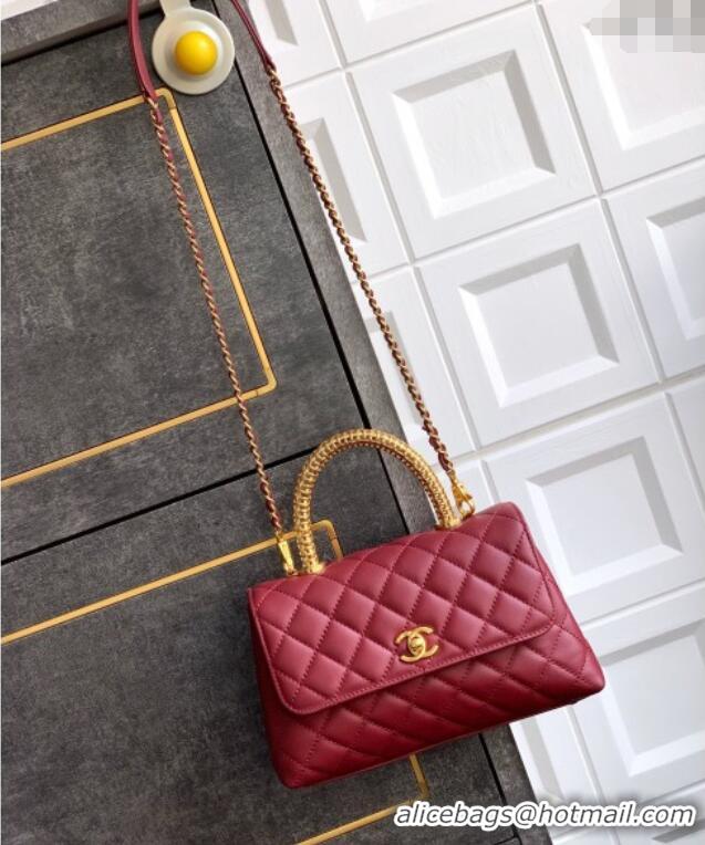 Discount Chanel Coco Handle Calfskin Small Flap Bag with Woven Top with Strass AS2009 Burgundy 2025