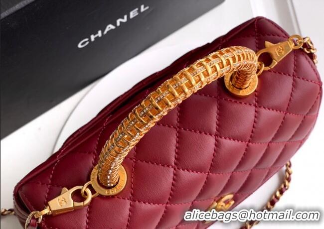 Discount Chanel Coco Handle Calfskin Small Flap Bag with Woven Top with Strass AS2009 Burgundy 2025