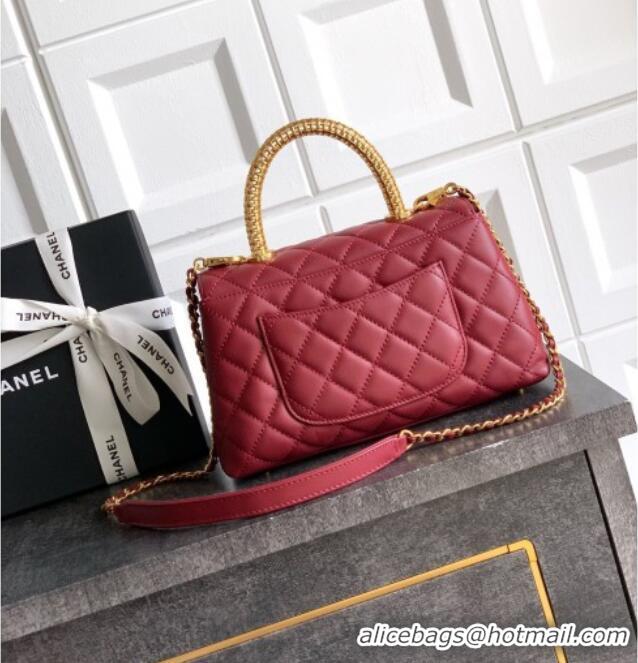 Discount Chanel Coco Handle Calfskin Small Flap Bag with Woven Top with Strass AS2009 Burgundy 2025