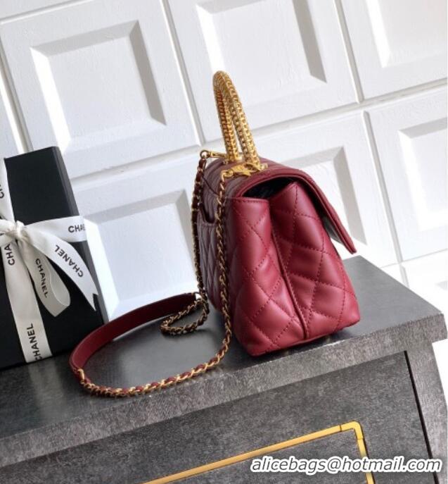 Discount Chanel Coco Handle Calfskin Small Flap Bag with Woven Top with Strass AS2009 Burgundy 2025