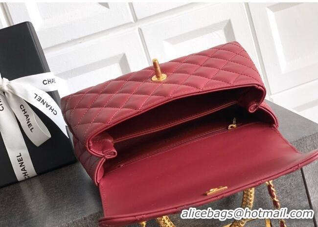 Discount Chanel Coco Handle Calfskin Small Flap Bag with Woven Top with Strass AS2009 Burgundy 2025