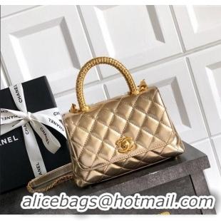 Best Price Chanel Coco Handle Calfskin Mini Flap Bag with Woven Top with Strass AS2215 Gold 2025