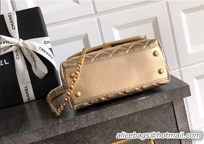 Best Price Chanel Coco Handle Calfskin Mini Flap Bag with Woven Top with Strass AS2215 Gold 2025