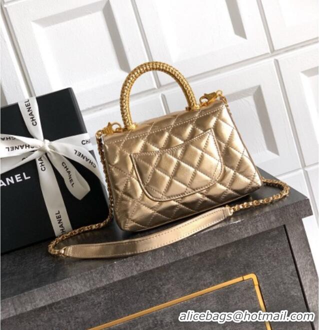 Best Price Chanel Coco Handle Calfskin Mini Flap Bag with Woven Top with Strass AS2215 Gold 2025