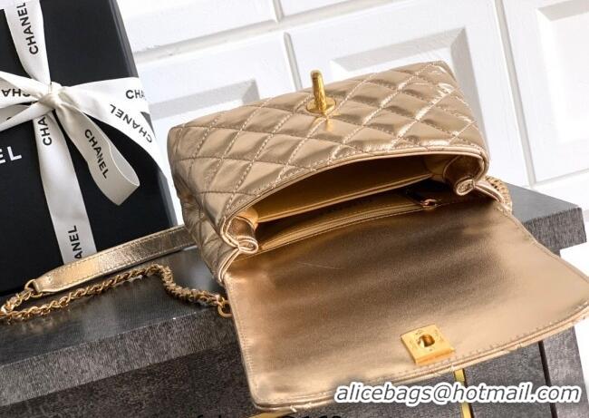 Best Price Chanel Coco Handle Calfskin Mini Flap Bag with Woven Top with Strass AS2215 Gold 2025