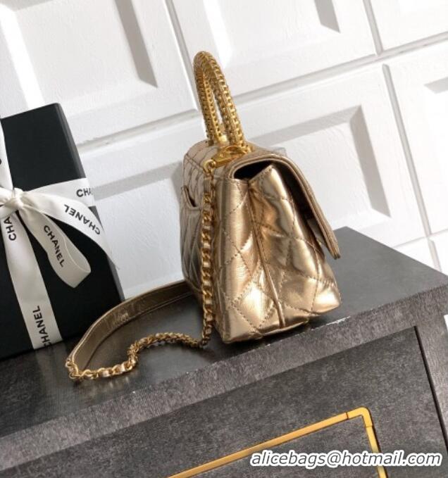 Best Price Chanel Coco Handle Calfskin Mini Flap Bag with Woven Top with Strass AS2215 Gold 2025