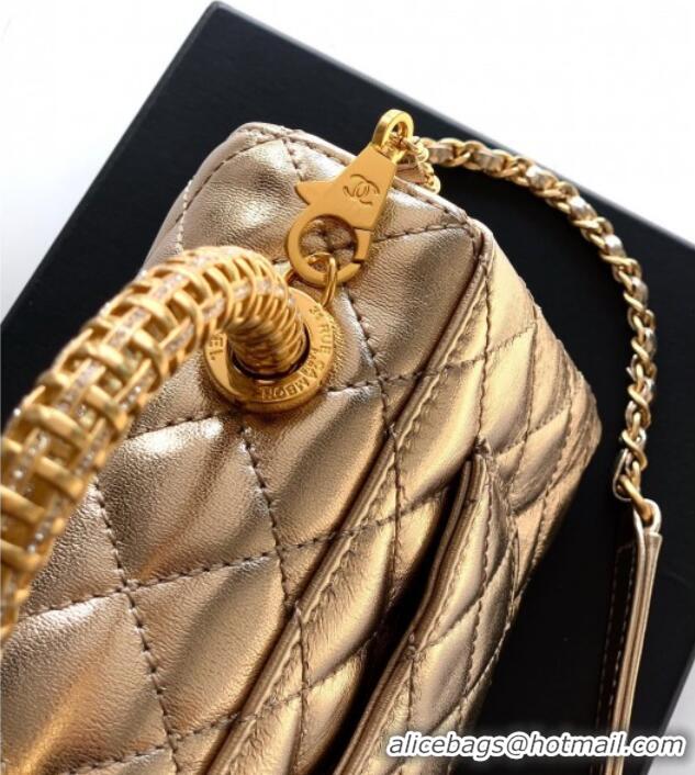 Best Price Chanel Coco Handle Calfskin Mini Flap Bag with Woven Top with Strass AS2215 Gold 2025