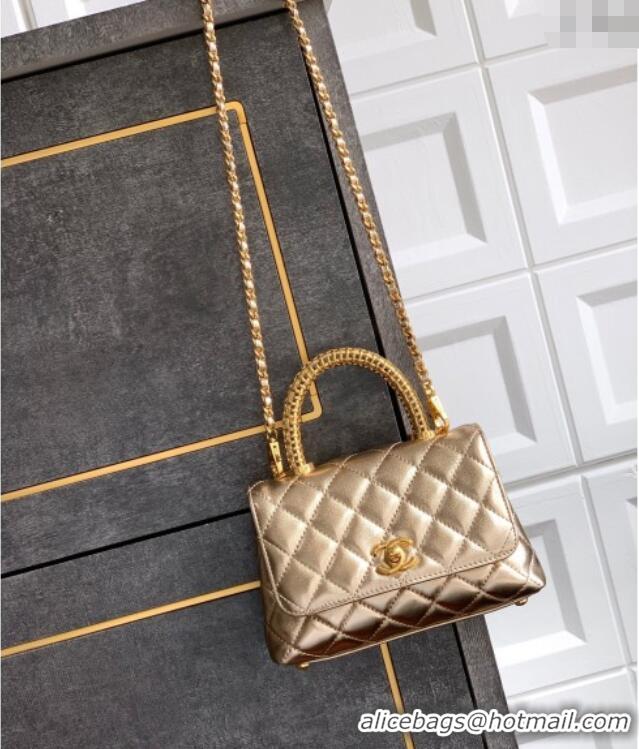 Best Price Chanel Coco Handle Calfskin Mini Flap Bag with Woven Top with Strass AS2215 Gold 2025